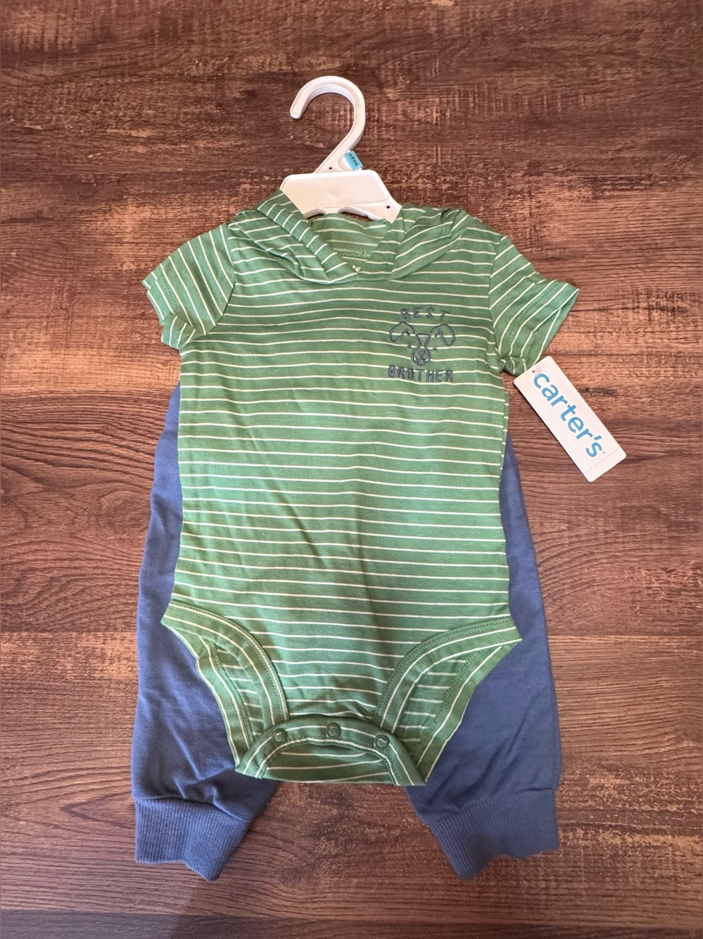 Carter's Green and Blue Striped Hooded One-Piece Bodysuit